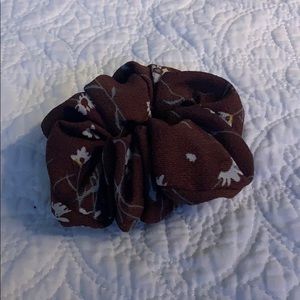 Flower print with brown background scrunchie